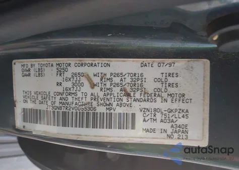 1997 Toyota 4Runner Sr5 V6 Limited из США, поврежденный, VIN JT3GN87R2V0055306